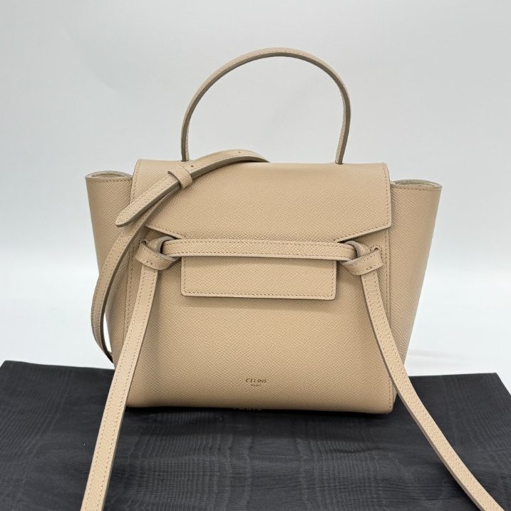 CELINE 思琳 奶茶色 駝色 小牛皮 BELT NANO 手袋 鯰魚包 防塵袋-0