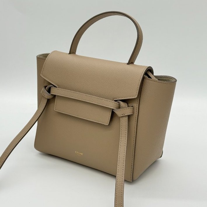 CELINE 思琳 奶茶色 駝色 小牛皮 BELT NANO 手袋 鯰魚包 防塵袋-1