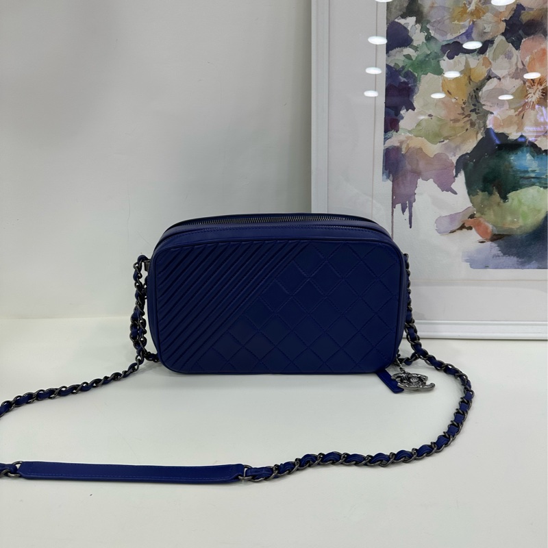 Chanel/香奈兒藍色雙層中相機包單肩包斜挎包~20開-1