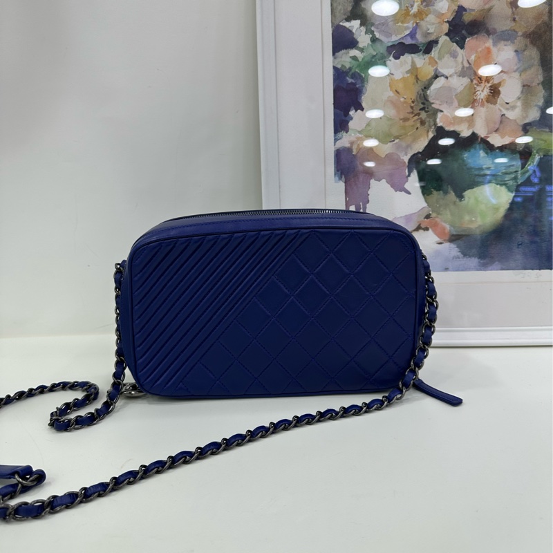 Chanel/香奈兒藍色雙層中相機包單肩包斜挎包~20開-3