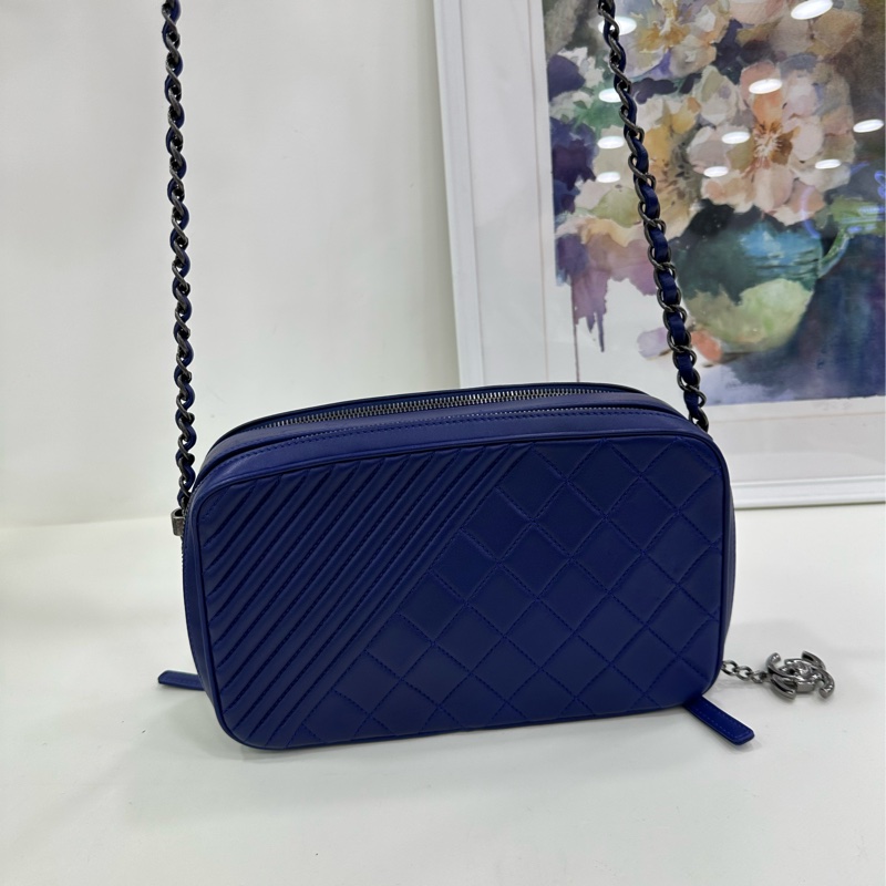 Chanel/香奈兒藍色雙層中相機包單肩包斜挎包~20開-6