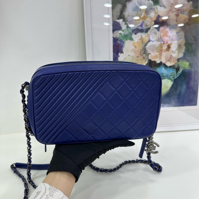 Chanel/香奈兒藍色雙層中相機包單肩包斜挎包~20開-7