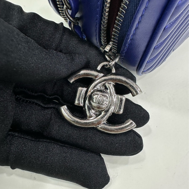 Chanel/香奈兒藍色雙層中相機包單肩包斜挎包~20開-10