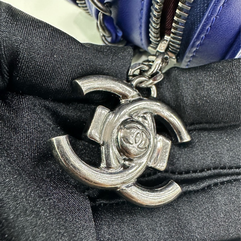 Chanel/香奈兒藍色雙層中相機包單肩包斜挎包~20開-11