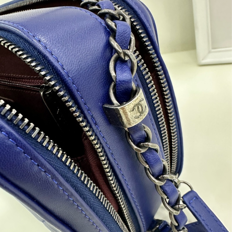Chanel/香奈兒藍色雙層中相機包單肩包斜挎包~20開-13