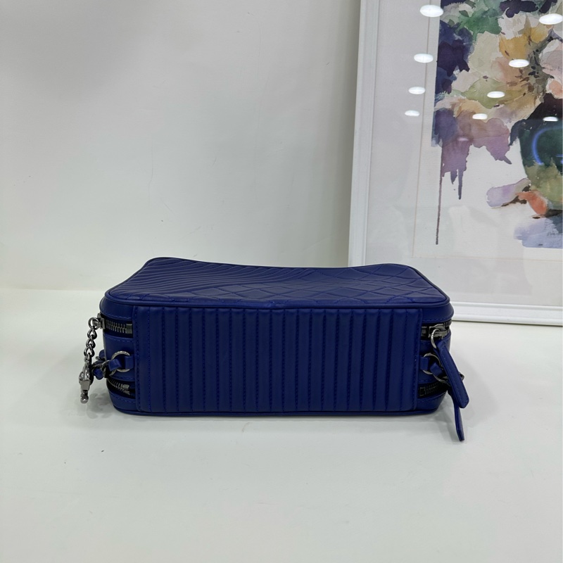 Chanel/香奈兒藍色雙層中相機包單肩包斜挎包~20開-14