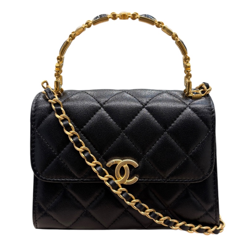 CHANEL 香奈兒 珐瑯手提/肩背包 皮革 黑色 金釦-0