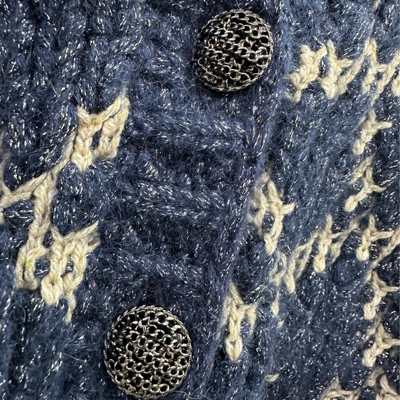 CHANEL馬海毛銀絲粗棒針V領開襟羊毛衫毛衣針織衫開襟衫棕黑色毛衣34碼-3