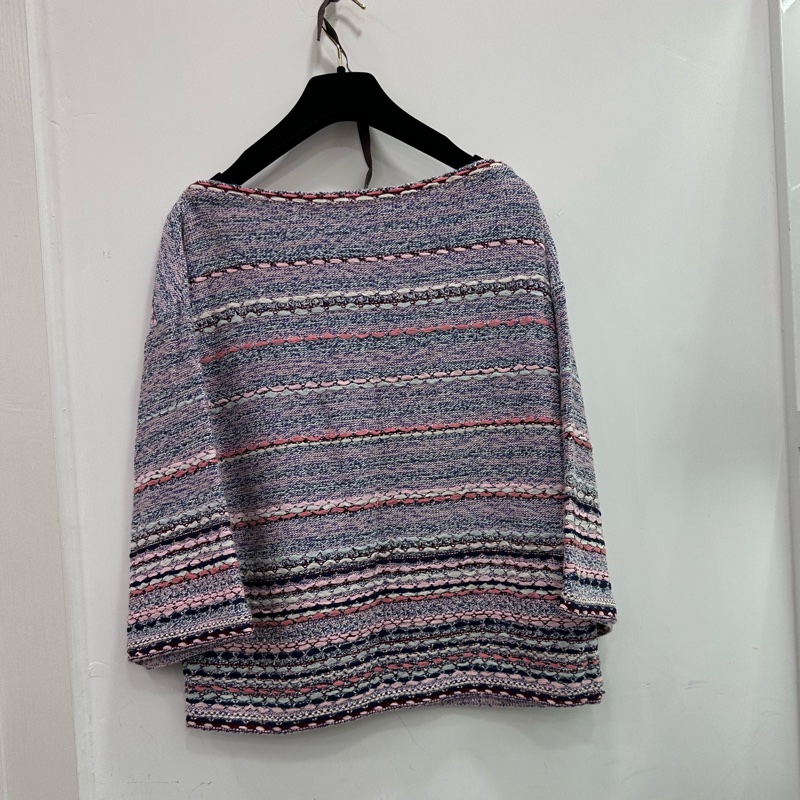 Chanel香奈兒粉紅條紋針織上衣 40碼-1