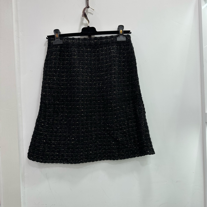 Chanel 黑色細閃針織半裙 38碼-0