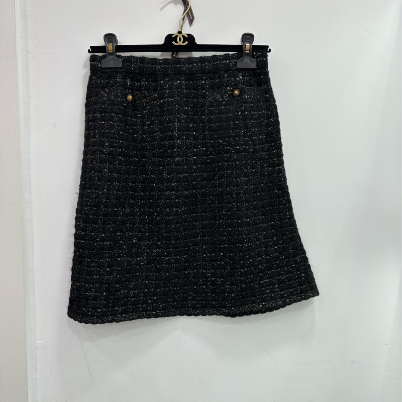 Chanel 黑色細閃針織半裙 38碼-1