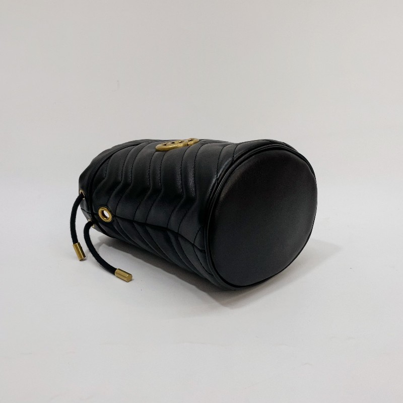 Gucci 黑牛皮霧金釦Marmont Mini Bucket Bag斜背水桶包 575163-6