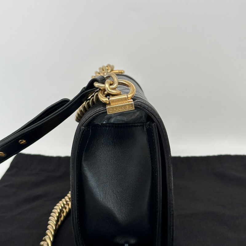 香奈兒/Chanel leboy中號小牛皮 黑色肩背包斜背包 25×8×14.5cm-3