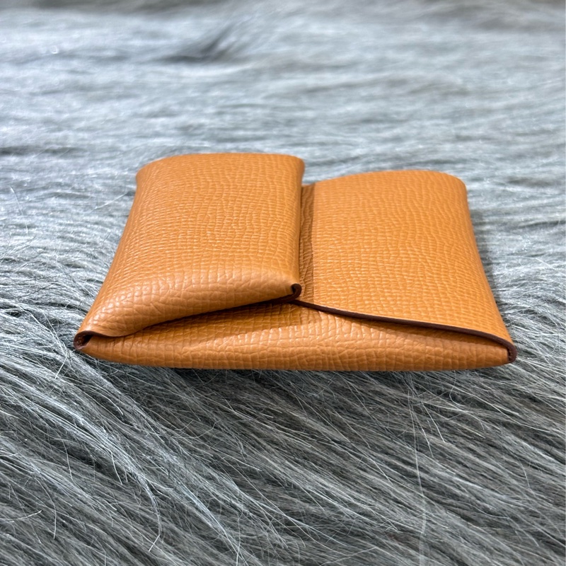 HERMES BASTIA EPSOM 焦糖色 麥穗金 大地色 牛皮 方型錢包 零錢包 硬幣包 零錢袋-9