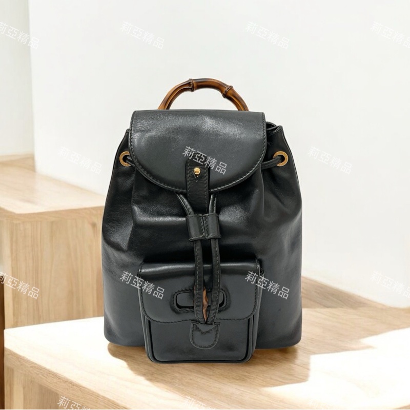 莉亞精品♡Gucci 竹節後背包 黑色 二手美包-0