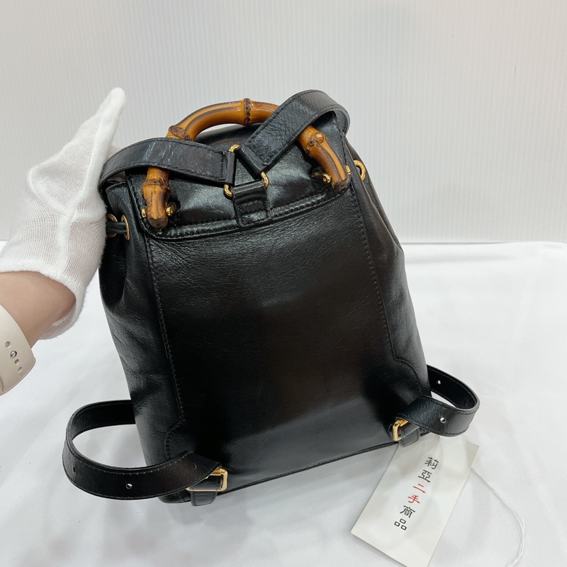 莉亞精品♡Gucci 竹節後背包 黑色 二手美包-4