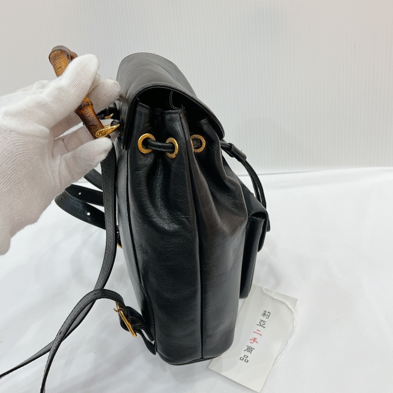莉亞精品♡Gucci 竹節後背包 黑色 二手美包-6