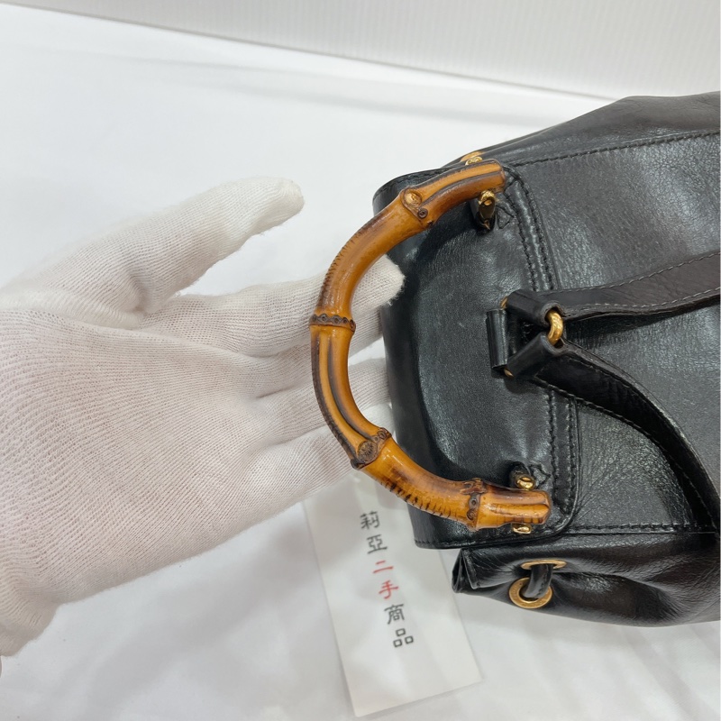 莉亞精品♡Gucci 竹節後背包 黑色 二手美包-12