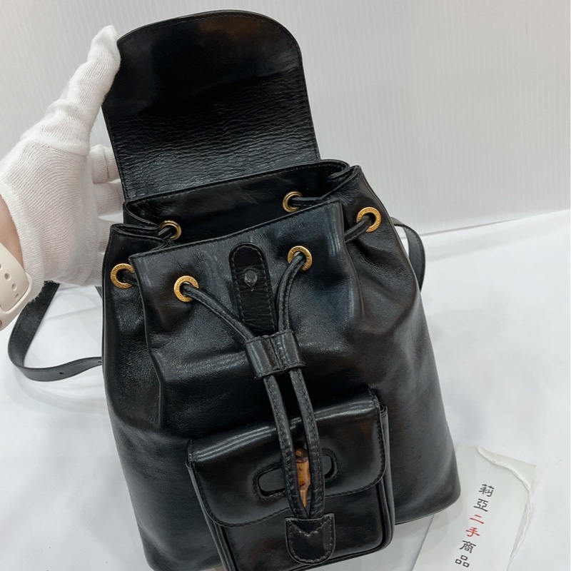 莉亞精品♡Gucci 竹節後背包 黑色 二手美包-15