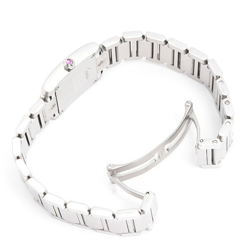 卡地亞 (Cartier) 女士 Tank Française 小型腕錶，2006 限量版，覆盆子粉紅錶盤，電池供電，不鏽鋼，W51030Q3-3