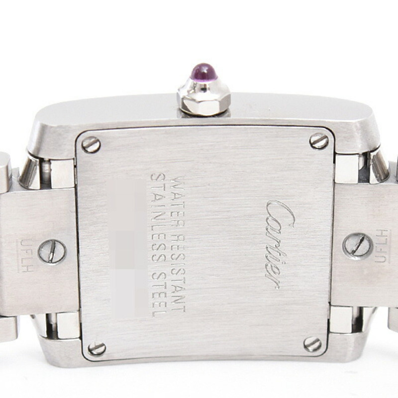 卡地亞 (Cartier) 女士 Tank Française 小型腕錶，2006 限量版，覆盆子粉紅錶盤，電池供電，不鏽鋼，W51030Q3-4