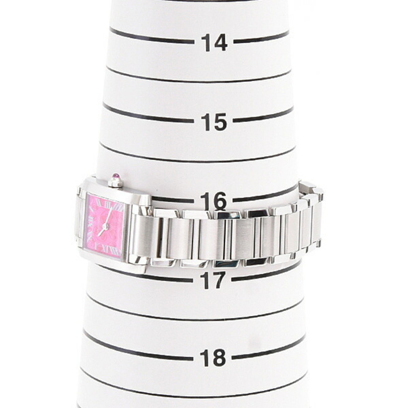 卡地亞 (Cartier) 女士 Tank Française 小型腕錶，2006 限量版，覆盆子粉紅錶盤，電池供電，不鏽鋼，W51030Q3-7