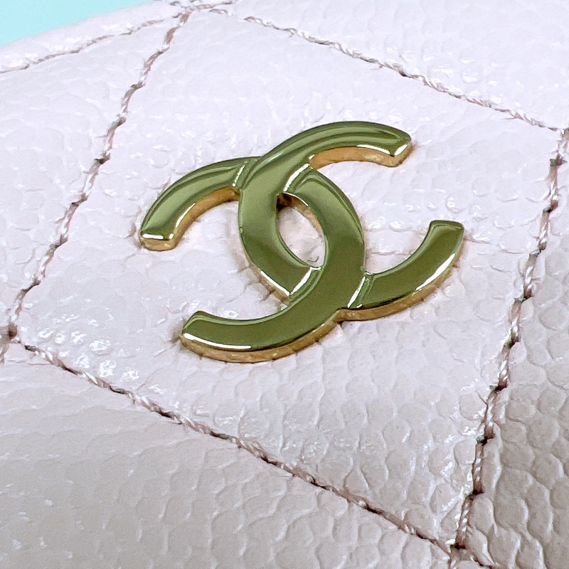 Chanel 淺粉紅牛皮金扣 拉鏈短夾/銀包-11