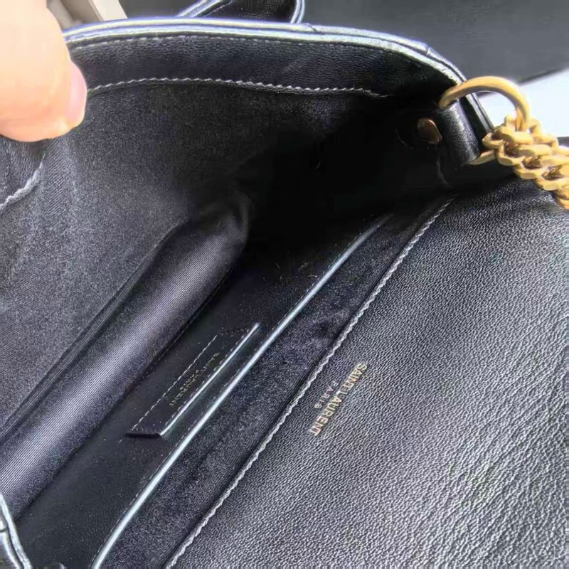 YSL聖羅蘭 Niki小號 黑金全皮V紋單肩斜挎包-4