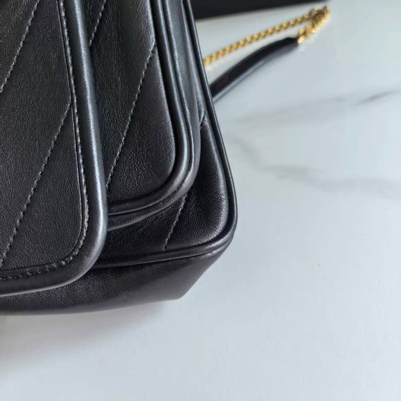 YSL聖羅蘭 Niki小號 黑金全皮V紋單肩斜挎包-5