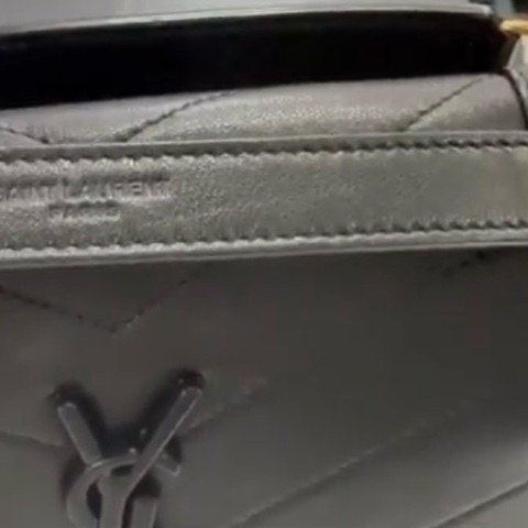YSL聖羅蘭 Niki小號 黑金全皮V紋單肩斜挎包-7
