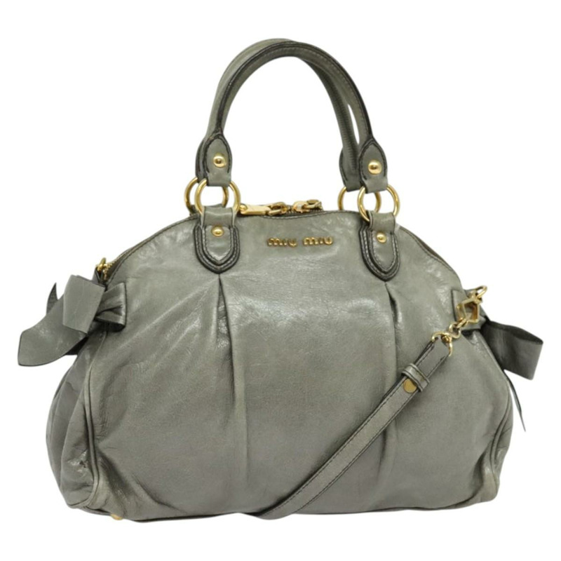 【日本直送】Miu Miu 手提包 皮革 2way 灰色 金色 正品 140644-0