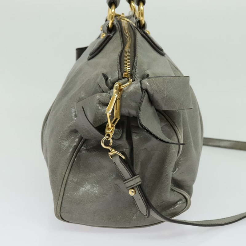 【日本直送】Miu Miu 手提包 皮革 2way 灰色 金色 正品 140644-2