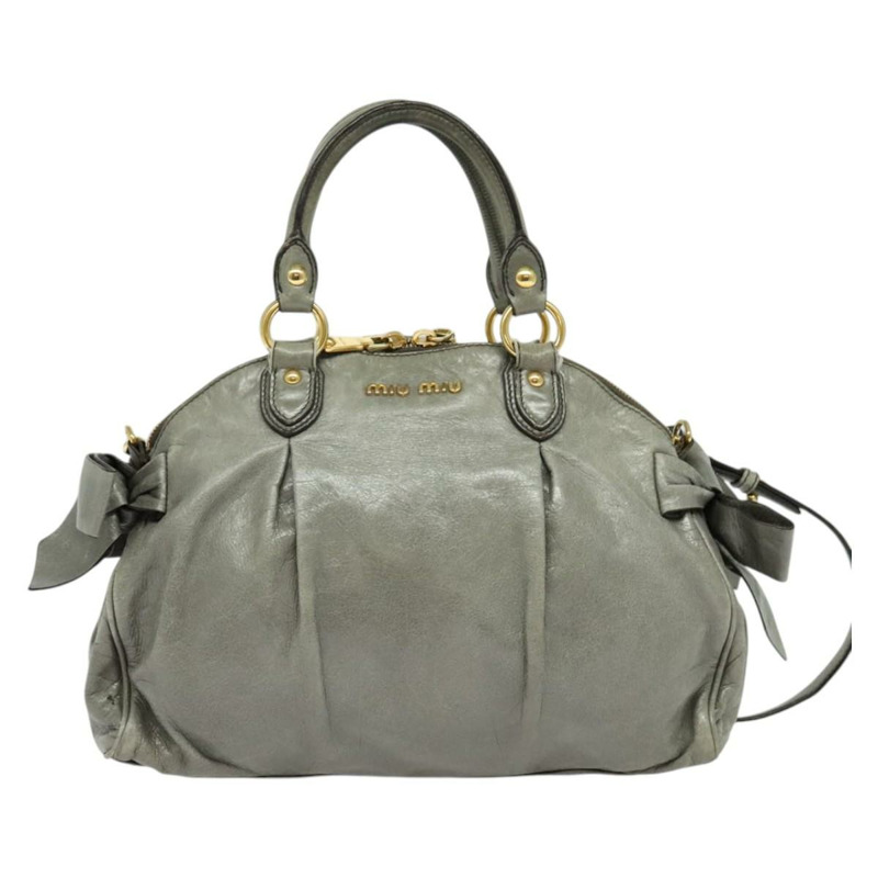 【日本直送】Miu Miu 手提包 皮革 2way 灰色 金色 正品 140644-12