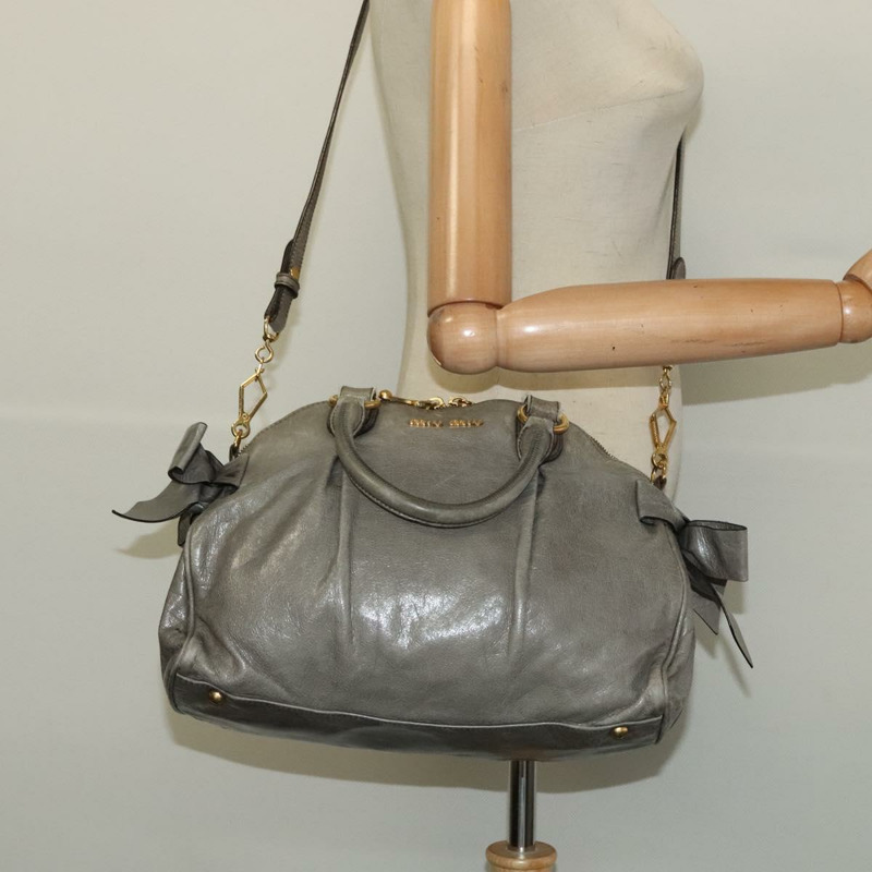 【日本直送】Miu Miu 手提包 皮革 2way 灰色 金色 正品 140644-22