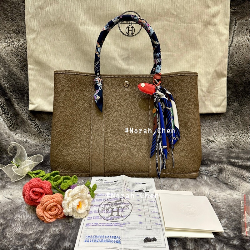 🐎【全新閒置｜Hermès Garden Party 36｜Etoupe 大象灰 Y刻｜附臺灣正本購證｜無頸紋美包一枚】-9