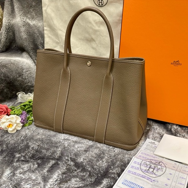 🐎【全新閒置｜Hermès Garden Party 36｜Etoupe 大象灰 Y刻｜附臺灣正本購證｜無頸紋美包一枚】-26