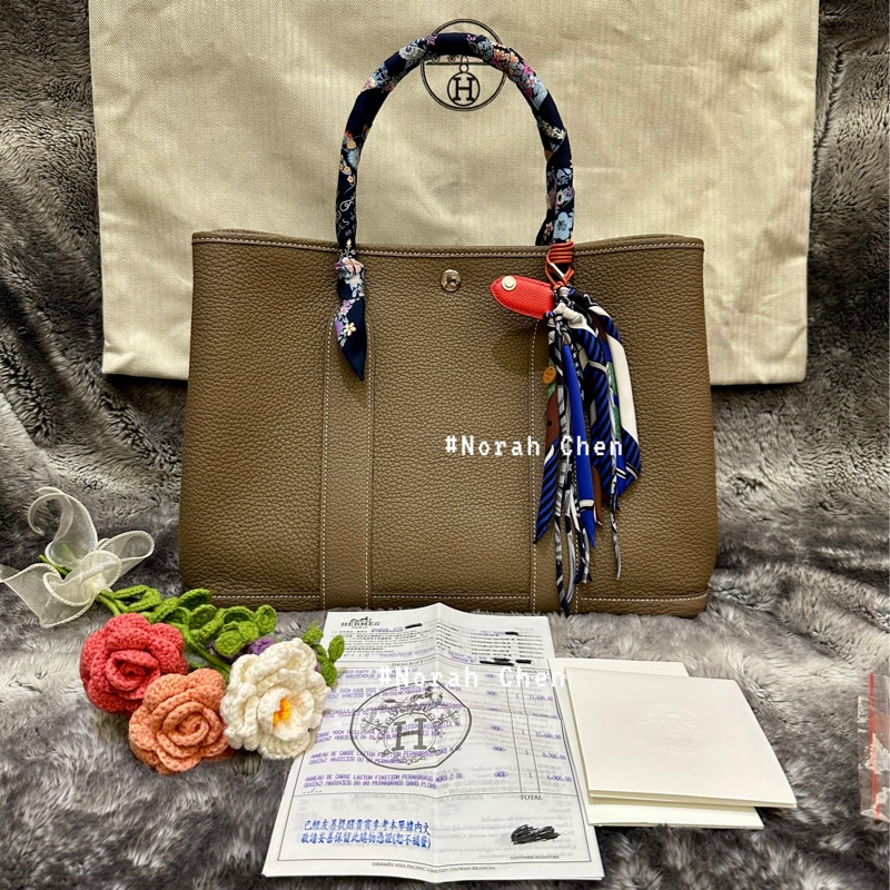 🐎【全新閒置｜Hermès Garden Party 36｜Etoupe 大象灰 Y刻｜附臺灣正本購證｜無頸紋美包一枚】-27