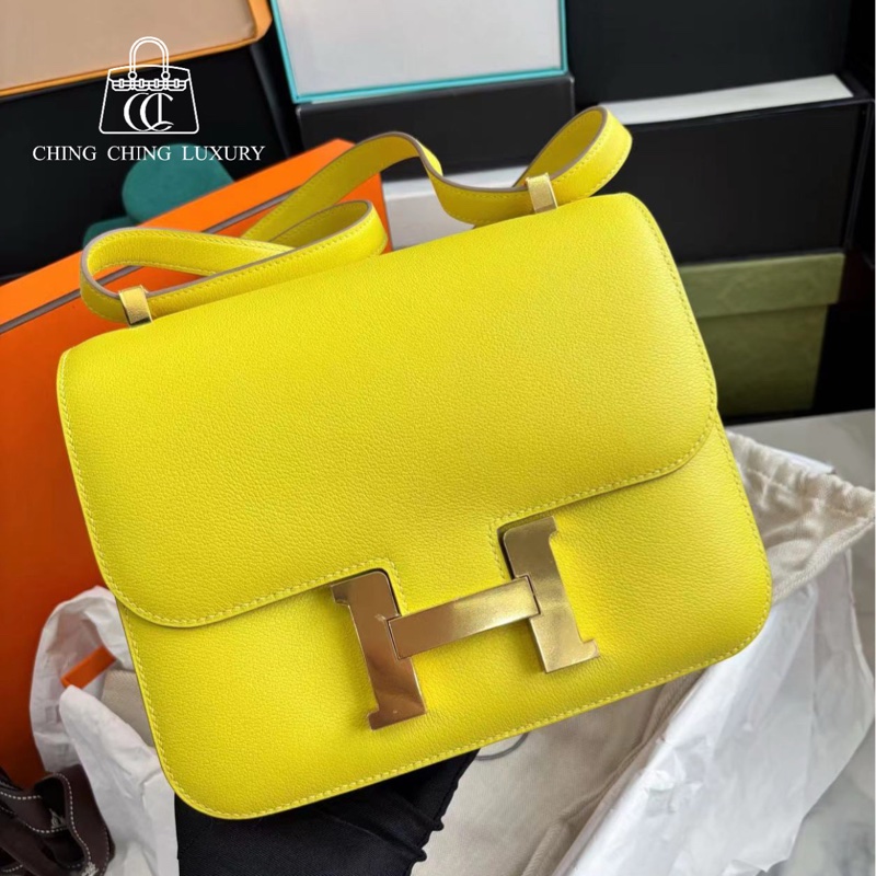 🌈Hermes💛Constance 24💛9R檸檬黃金扣🌈99.8新閑置🌟evercolor皮🌟-0