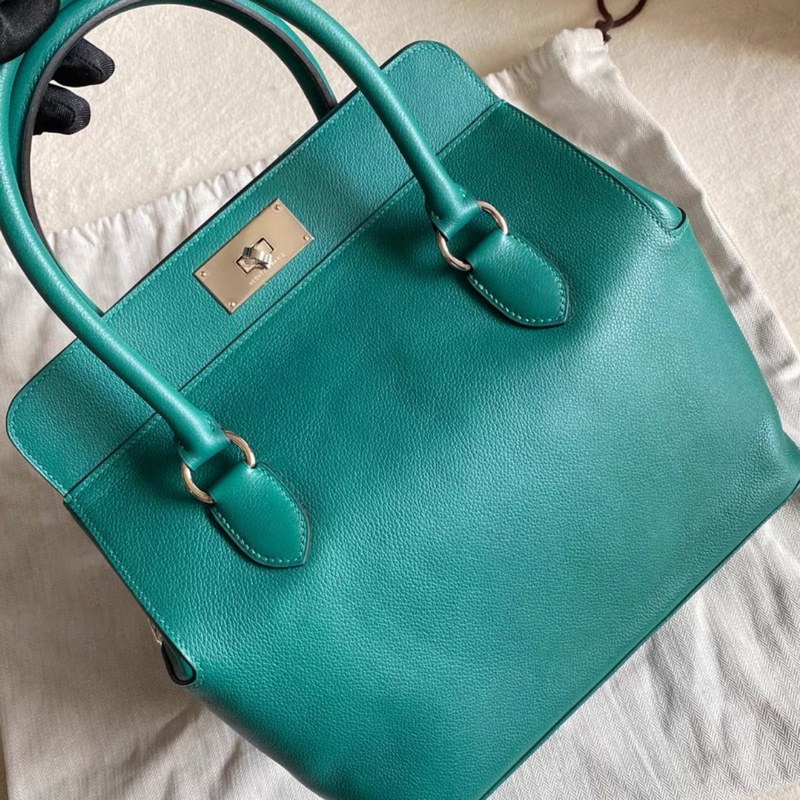 HERMES 牛奶盒 toolbox 26 絲絨綠 銀扣 Evercolor皮 帶膜擱置品 全套除票 框R-0