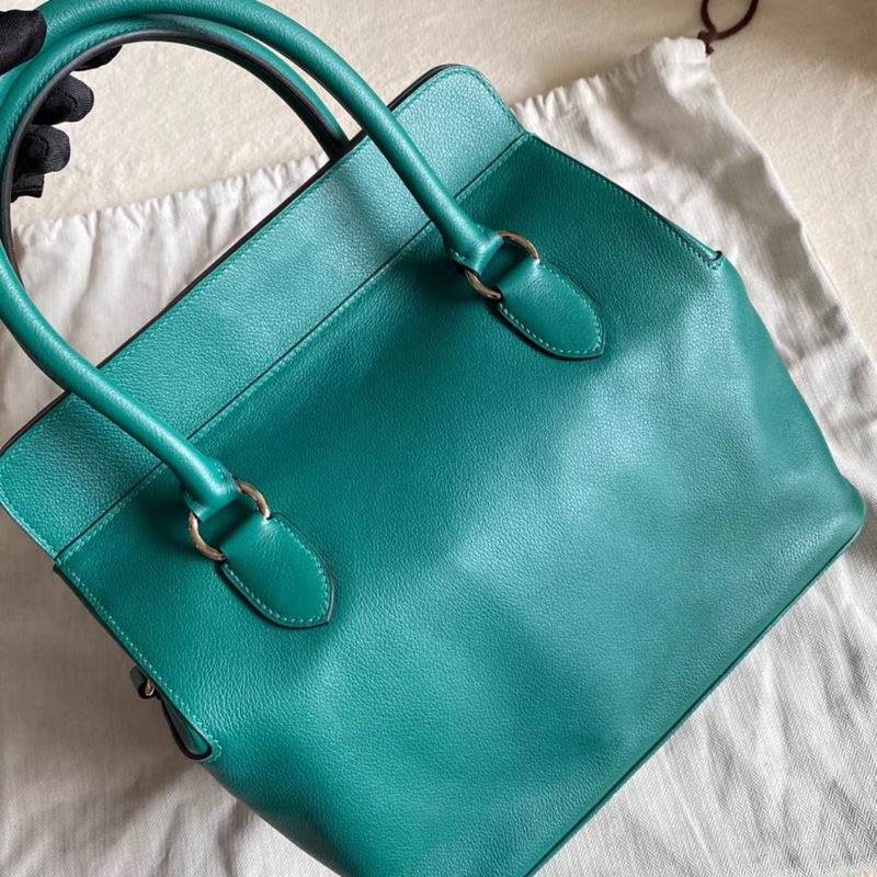 HERMES 牛奶盒 toolbox 26 絲絨綠 銀扣 Evercolor皮 帶膜擱置品 全套除票 框R-1