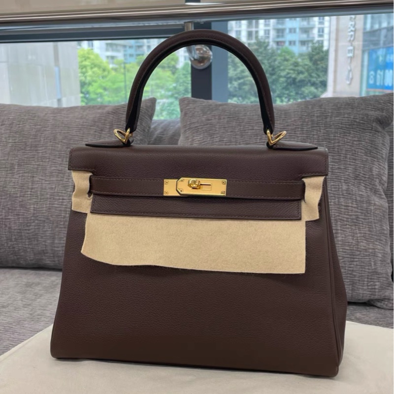 愛馬仕kelly28 B刻 摩卡色44 超級難得的一支顏色 99新閒置 全套-0