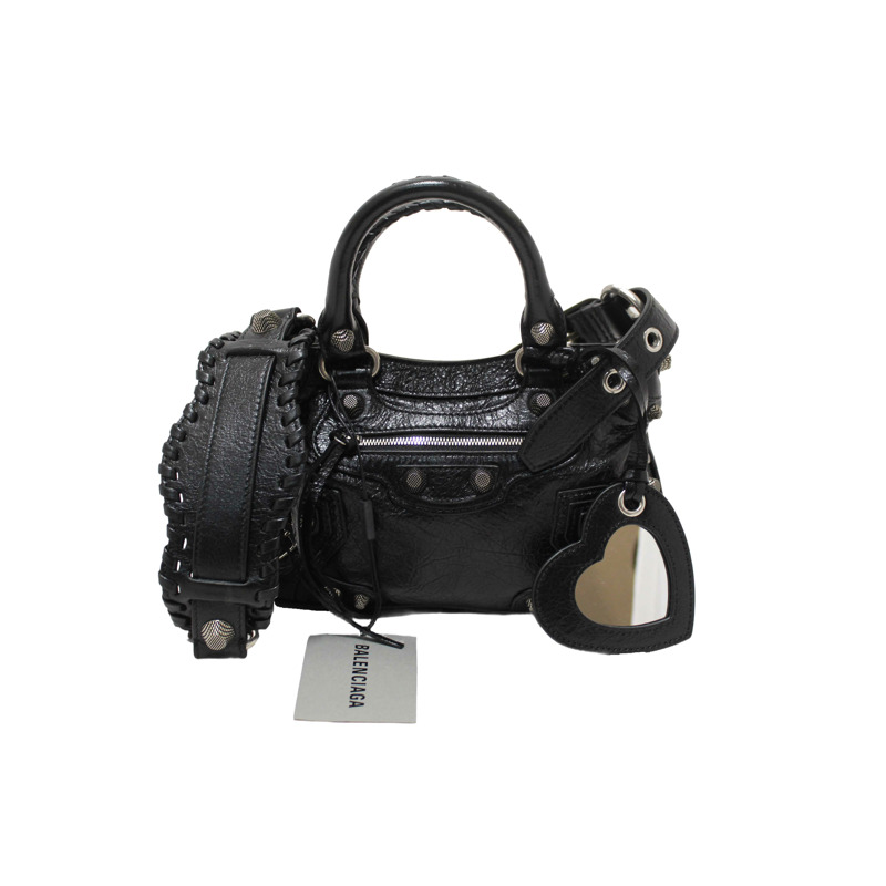 NEW Balenciaga Black Arena Lambskin Leather Neo Cagole Small Tote Bag-1
