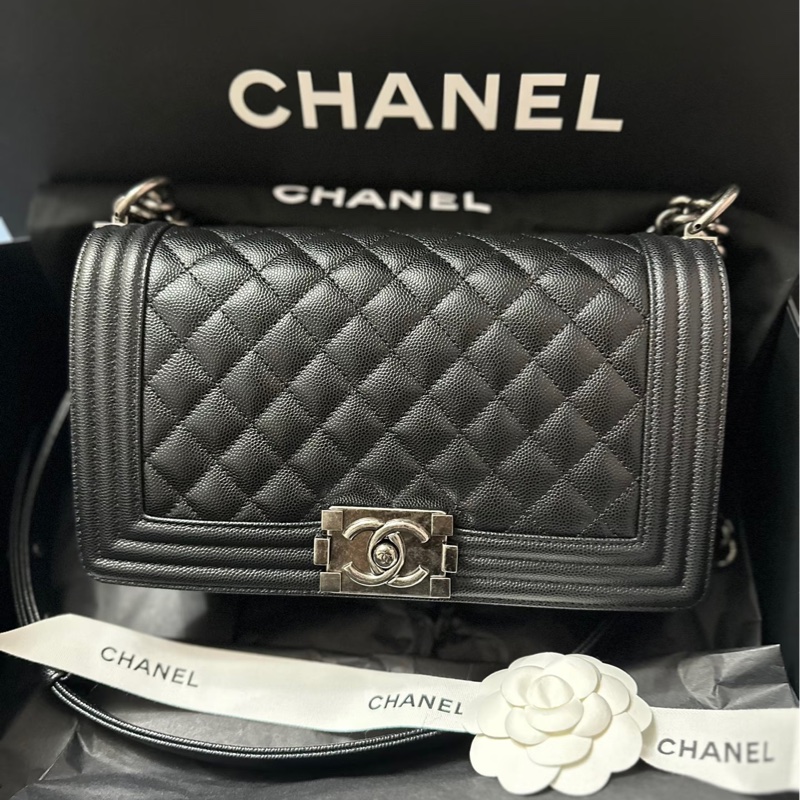 Chanel Leboy25黑銀荔枝皮鏈條斜挎包 #99新 #配件齊全 #專櫃原價年年漲🀄️-0