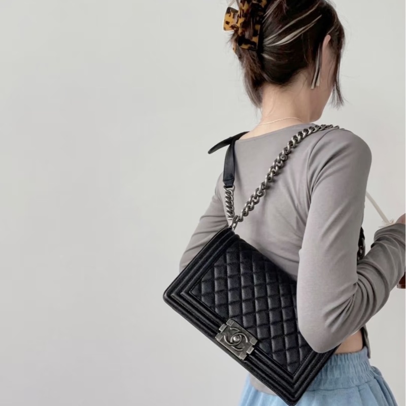 Chanel Leboy25黑銀荔枝皮鏈條斜挎包 #99新 #配件齊全 #專櫃原價年年漲🀄️-4