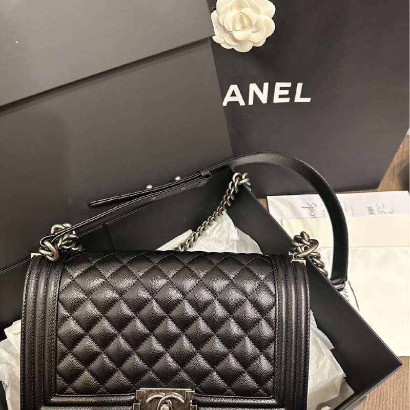 Chanel Leboy25黑銀荔枝皮鏈條斜挎包 #99新 #配件齊全 #專櫃原價年年漲🀄️-6