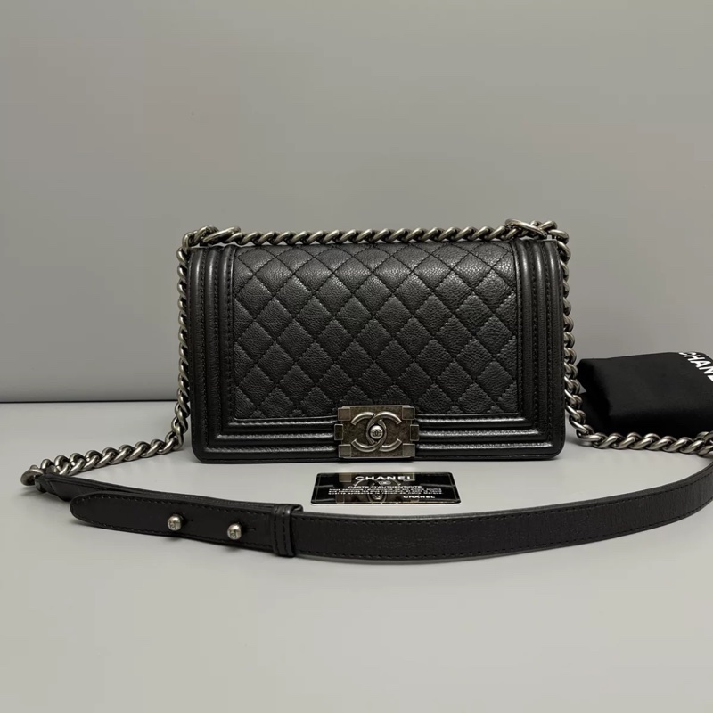 Chanel Leboy25黑銀荔枝皮鏈條斜挎包 #99新 #配件齊全 #專櫃原價年年漲🀄️-9