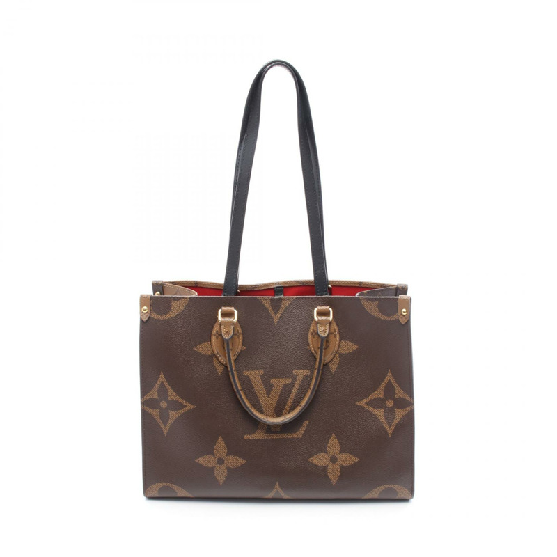 LOUIS VUITTON On the Go MM Monogram Giant Reverse 托特包 M45321 PVC 塗層帆布皮革棕色米色二手-0