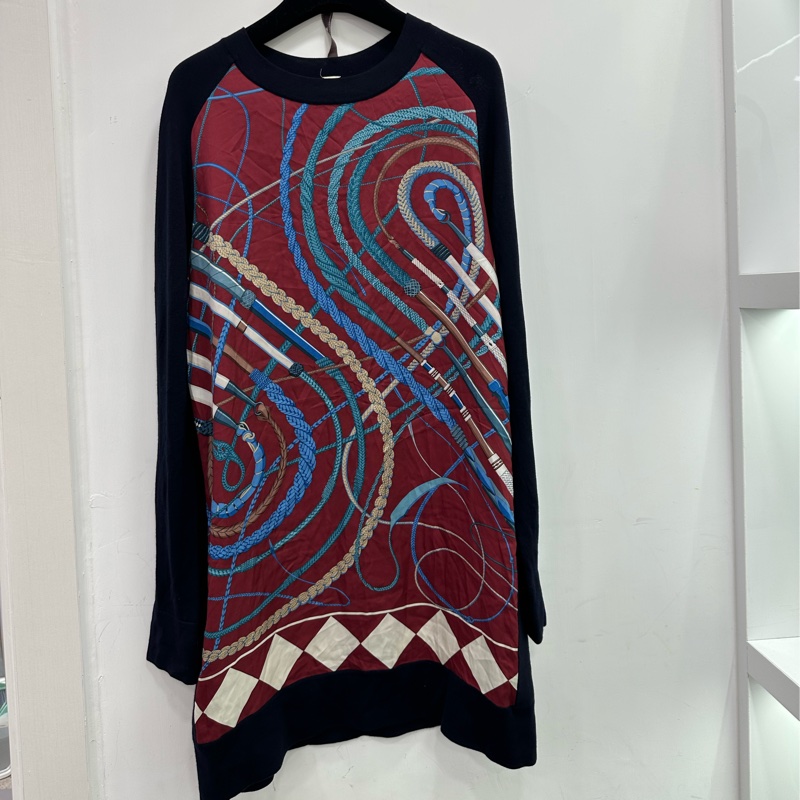 HERMES愛馬仕 簡約馬鞍扣線長袖連衣裙 38碼-0