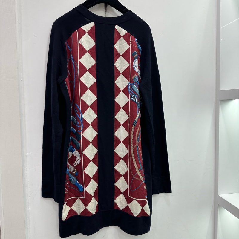 HERMES愛馬仕 簡約馬鞍扣線長袖連衣裙 38碼-1