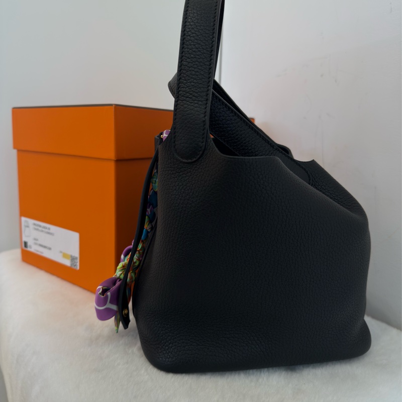 極新HERMES黑色金釦18cm Picotin89黑Noir小水桶包-18